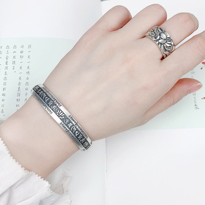 Heart Sutra Copper Bracelet — Thai Silver & Symbolic Charms