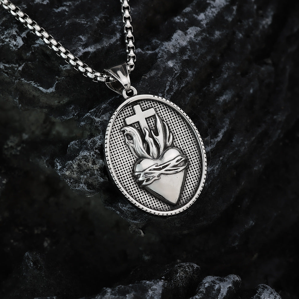 Vintage Stainless Steel Men Cross Crown Necklace Love