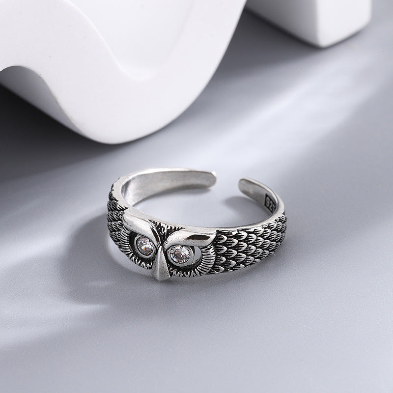 S925 Sterling Silver Owl Ring White Zircon Personalized