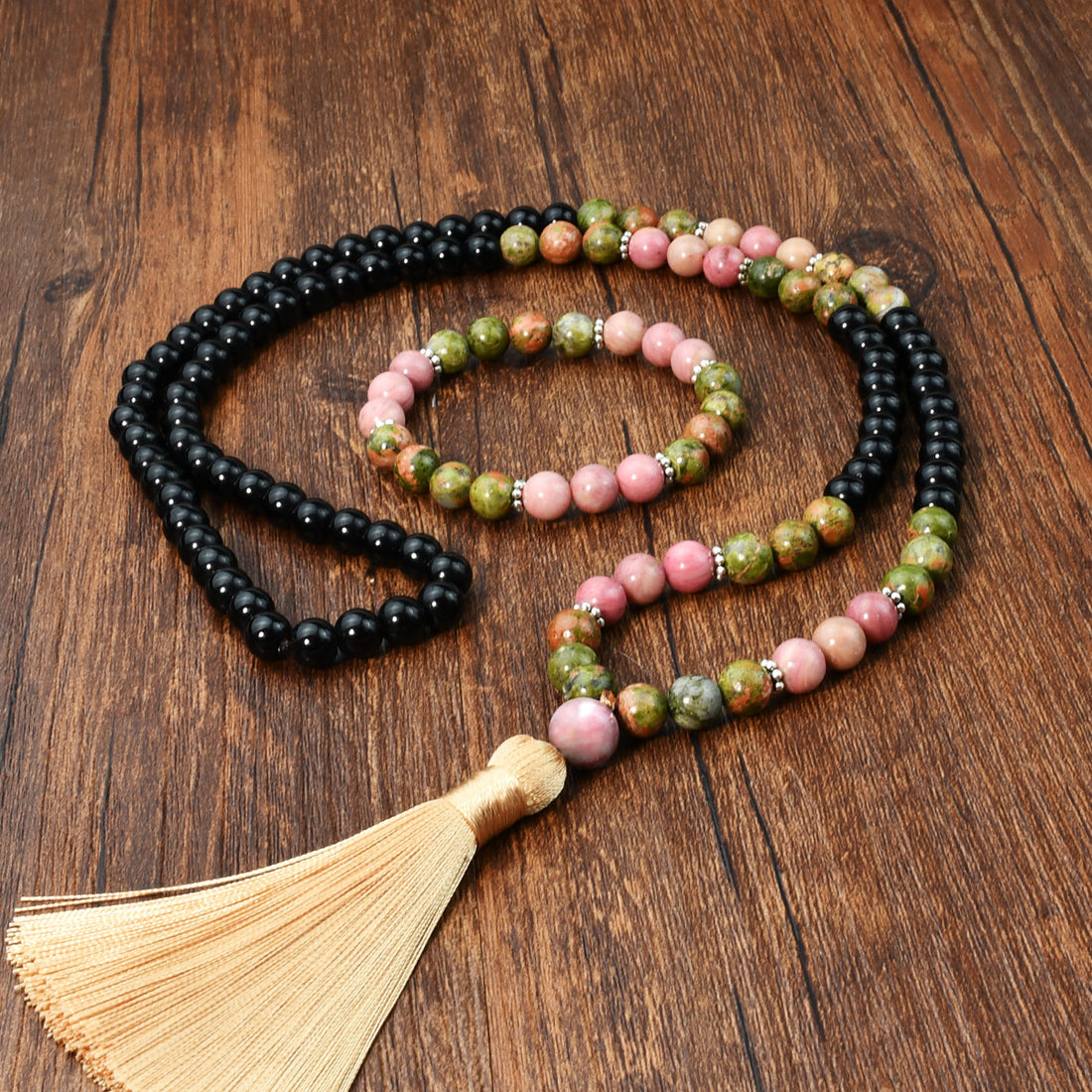 Unakite Prayer Beads 108 Natural Stone Mala Bracelet Set