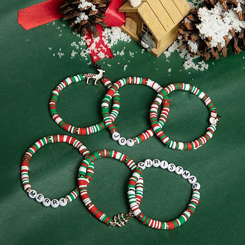 Christmas Elk Polymer Clay Bracelets Set Six Pack Cute