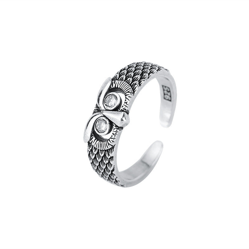 S925 Sterling Silver Owl Ring White Zircon Personalized