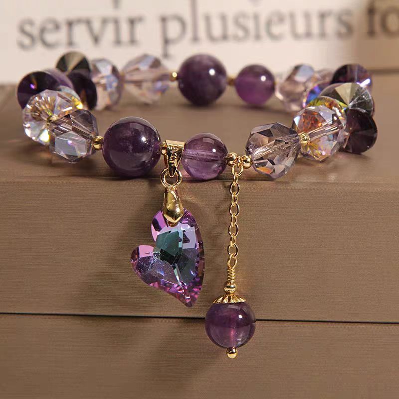 Purple Heart Crystal Bracelet Natural Amethyst Jewelry