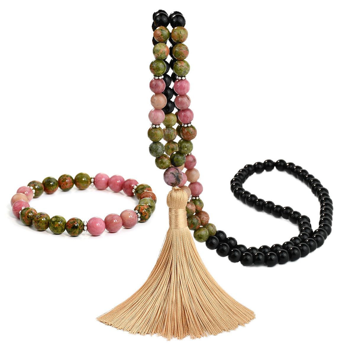 Unakite Prayer Beads 108 Natural Stone Mala Bracelet Set