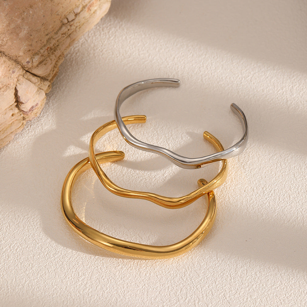 Irregular Open Cuff Bracelet — Minimalist Stainless Steel Bangle