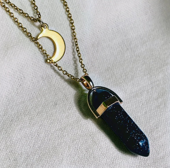 Moon Hexagonal Column Pendant Necklace Alloy For Women