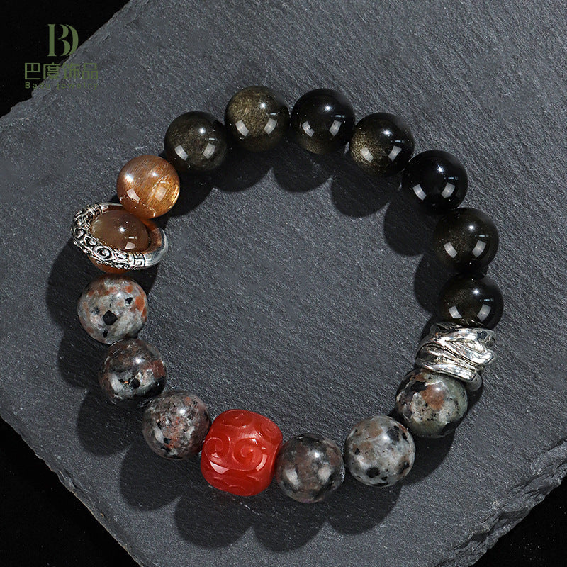 Tinkers Tinkers Gold Obsidian Flame Stone Red Agate Bracelet Elite - 0