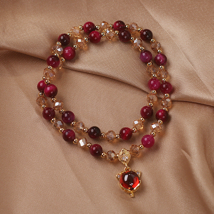 Red Rose Tiger Eye Crystal Bracelet For Women Travel Gift