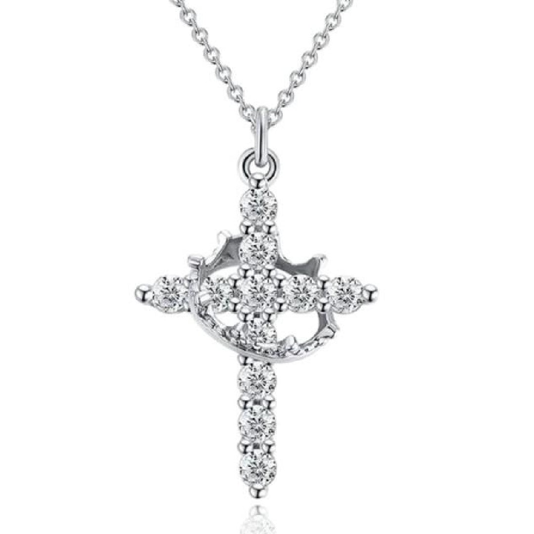 Crown And Cross Pendant Necklace For Women Men Girls