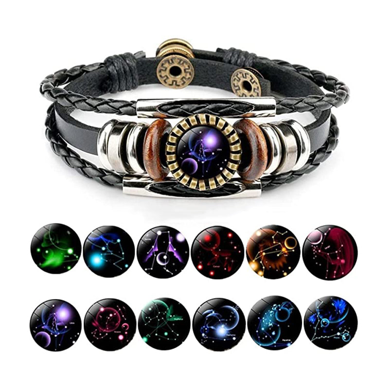 Zodiac Constellation Bracelet — 12 Signs | Leather & Glass Charm