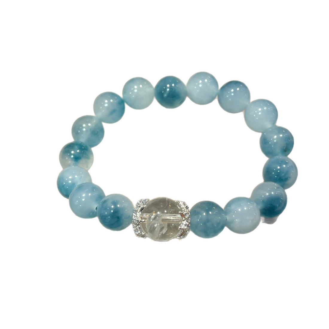 White Crystal Ink Blue Floating Flower Aquamarine Bracelet