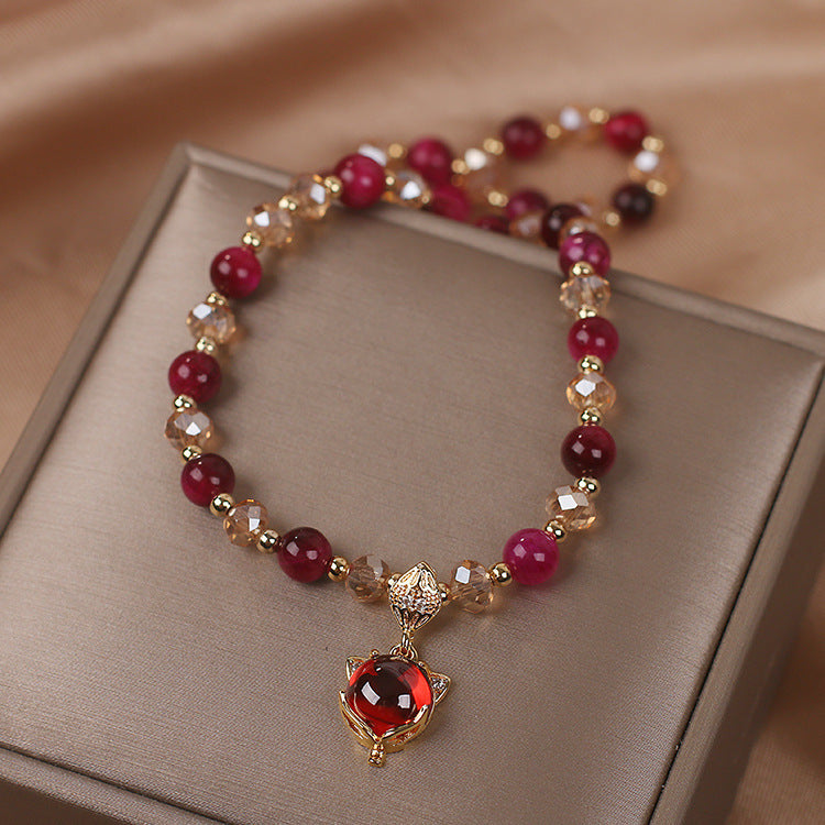 Red Rose Tiger Eye Crystal Bracelet For Women Travel Gift