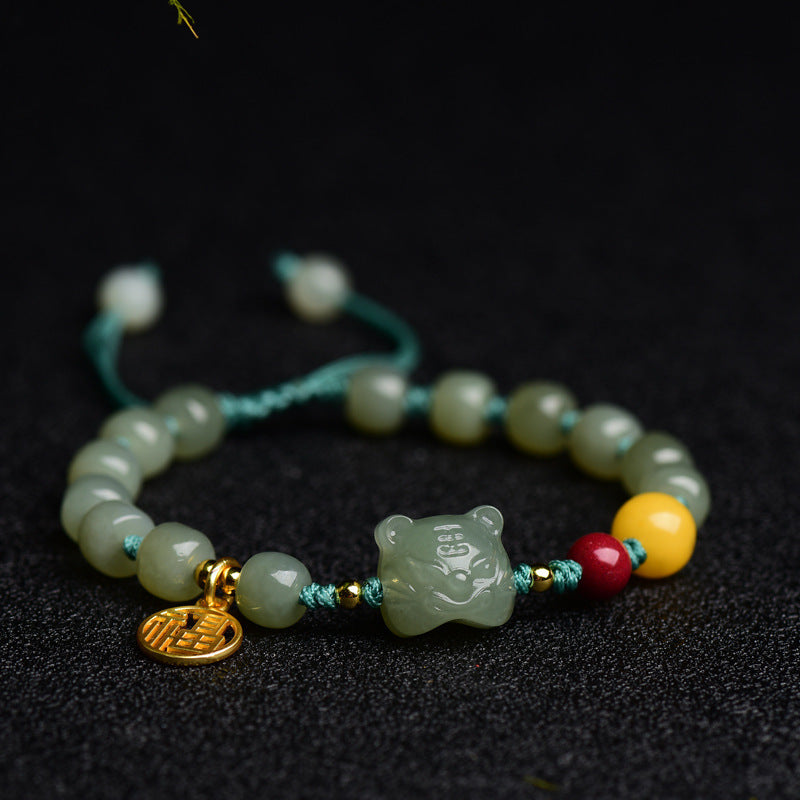 Natural Hetian Jade Cinnabar Beeswax Bracelet Unisex