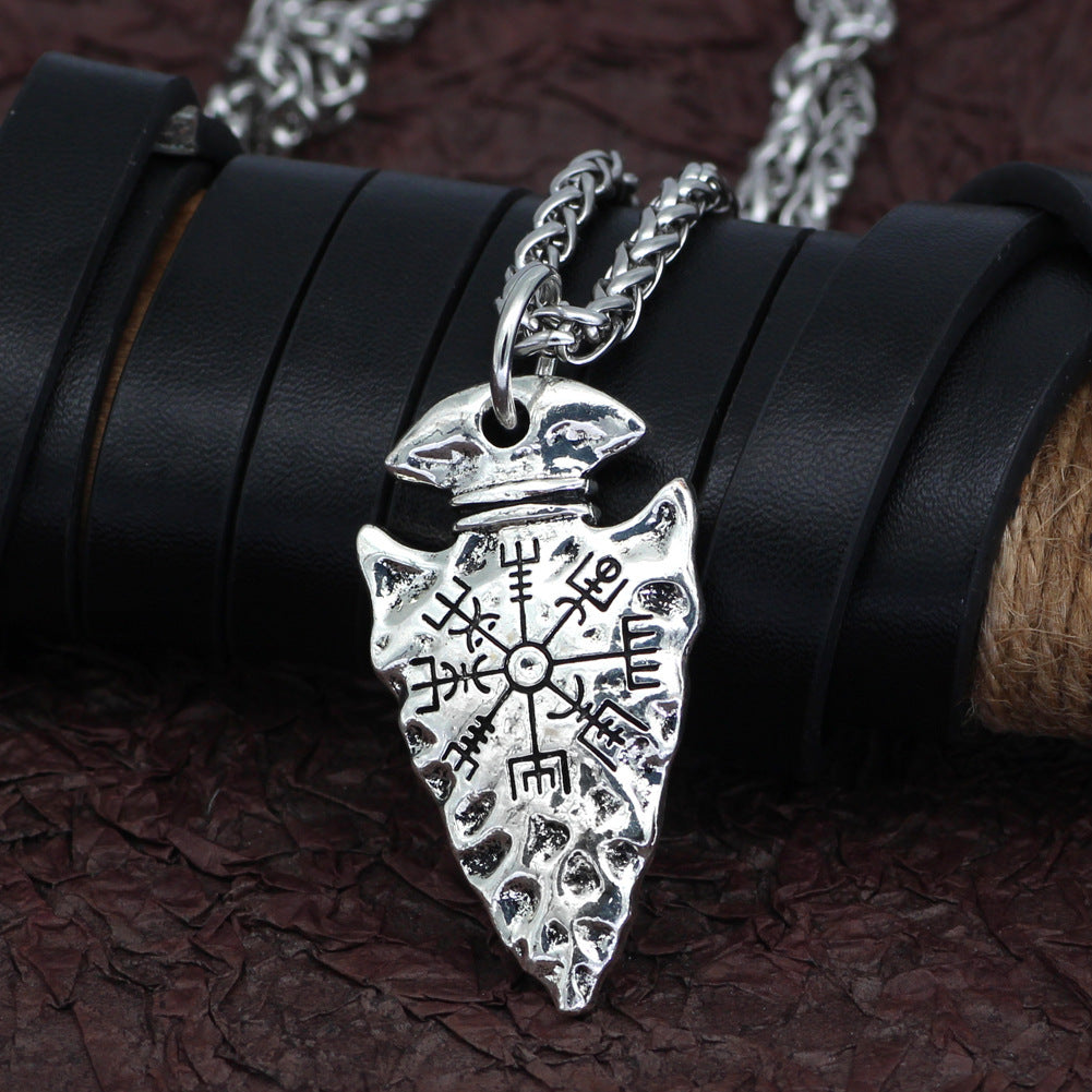 Alloy Compass Pendant Necklace Unisex Antique Tin Silver
