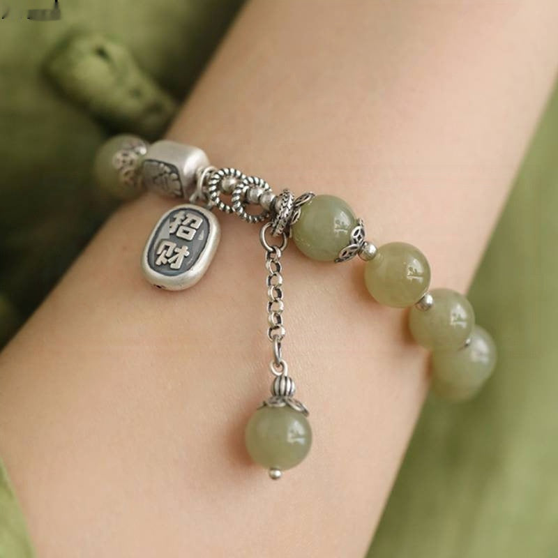 Handcrafted Hetian Jade Pearl Bracelet for Women, Blessing
