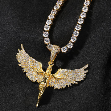 Female Retro Diamonds Angel Wings Necklace Copper Chain