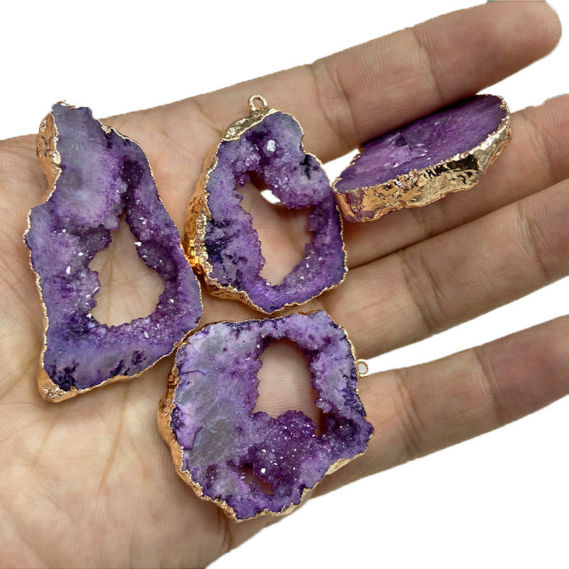 Rough Stone Pendant Irregular Slice Ornament With Crystal