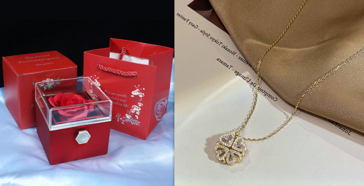 Retro Magnetic Folding Four Leaf Clover Pendant Necklace