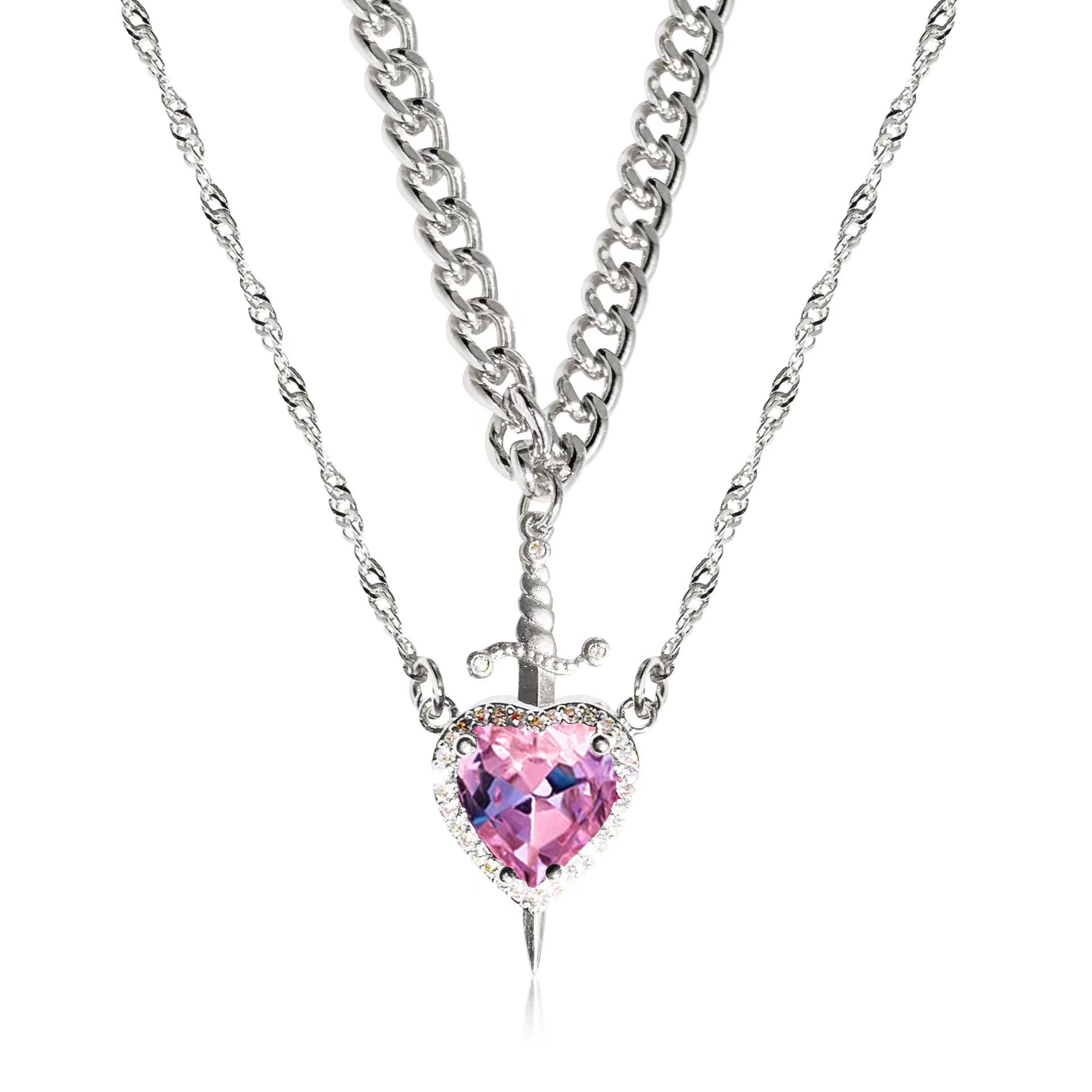 Handcrafted Crystal Heart Sword Necklace: Symbol of Love by Tinkers