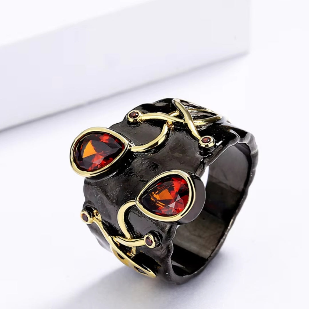 Fashionable Retro Oval Ring For Women Brass Black Classic