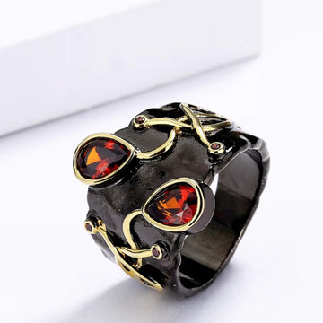 Fashionable Retro Oval Ring For Women Brass Black Classic