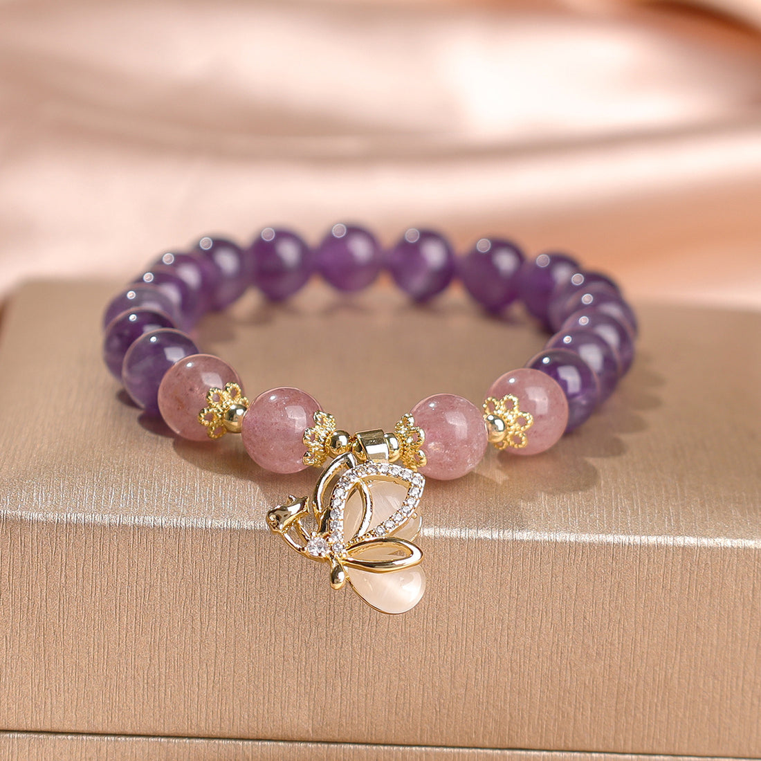 Natural Amethyst Grape Beaded Bracelet Women Korean Style