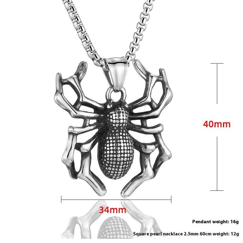 Empowering Handcrafted Titanium Steel Spider Punk Necklace for Men by Tinkers