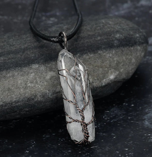 Amorphous Crystal Pendant Necklace White Stone Irregular