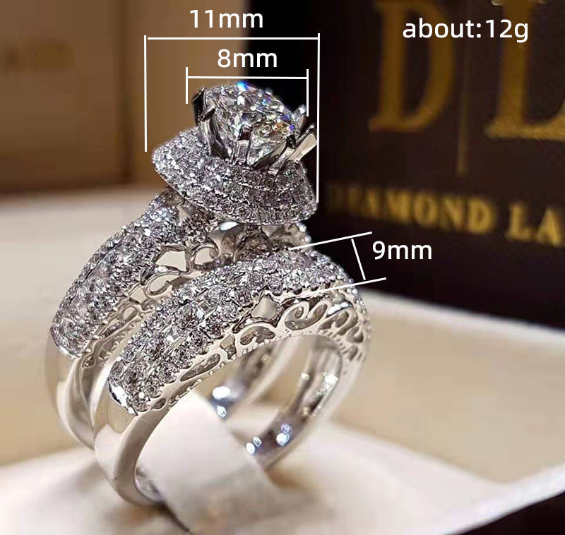 European American Luxury Couple Ring Zircon Inlaid Wedding