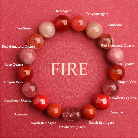 Fünf Elemente Kristall Erdbeerquarz Glücksbringer Armband