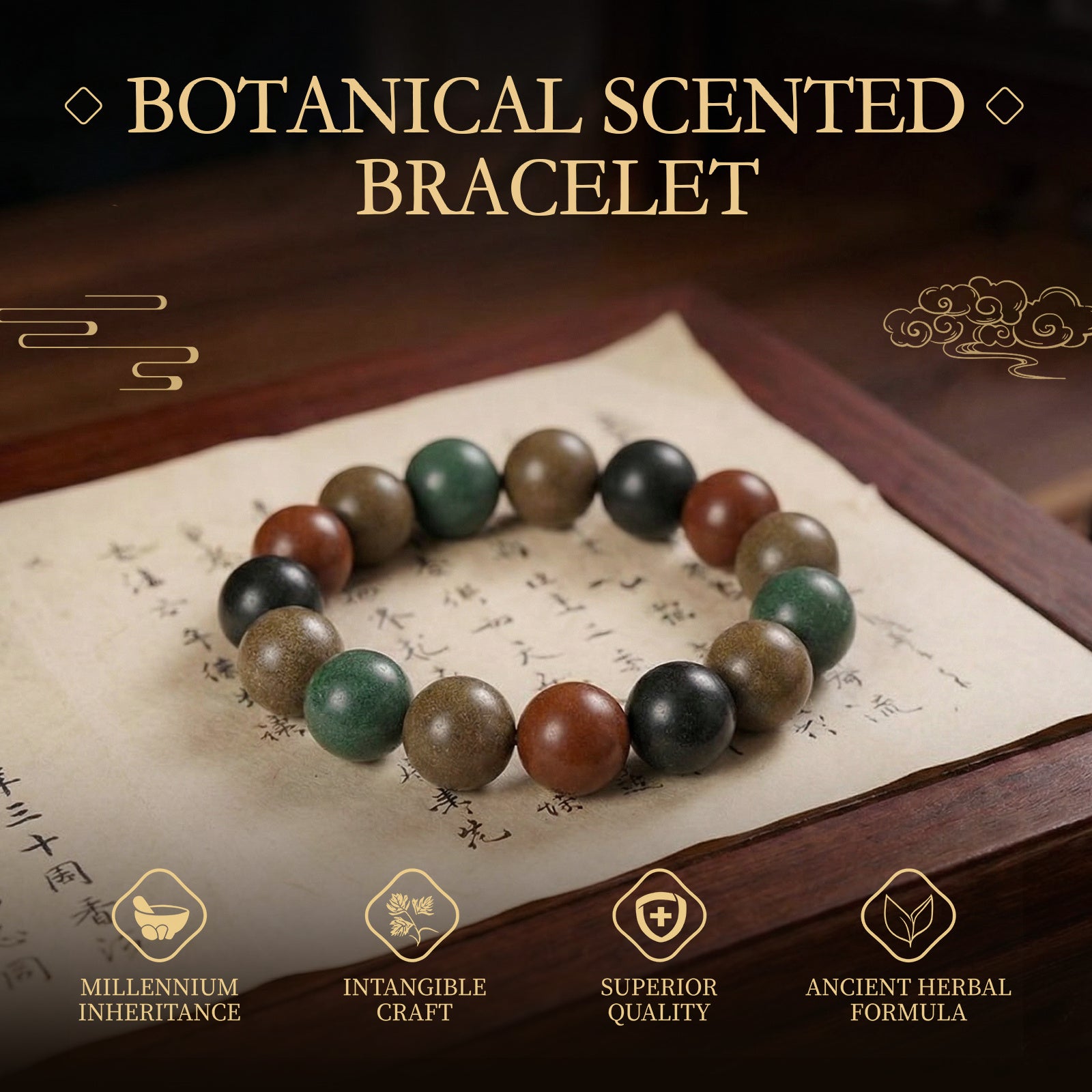 TCM Herbal Wood Bracelet — Sandalwood, Agarwood & Herb