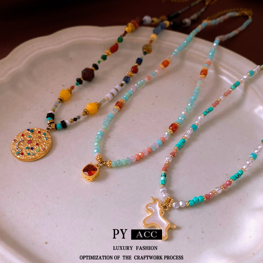 Colorful Imitation Pearl Pendant Necklace Clavicle Chain